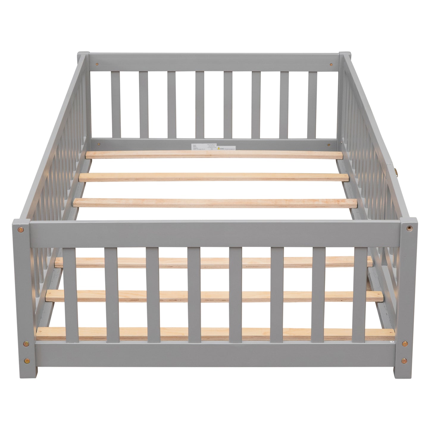 HSUNNS Twin Size Daybed Frame for Toddlers Kids, Twin Floor Bed with Fence Rails and Closable Door, Twin Size Platform Bed Playhouse Bed for Boys Girls, No Box Spring Needed, Easy Assembly, Gray