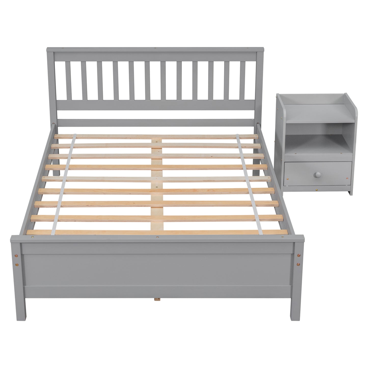 2 Piece Twin Size Platform Bed Frame Set with A Nightstand, Headboard and Footboard, Modern Wood Bedside Table with Drawer Storage, Gray