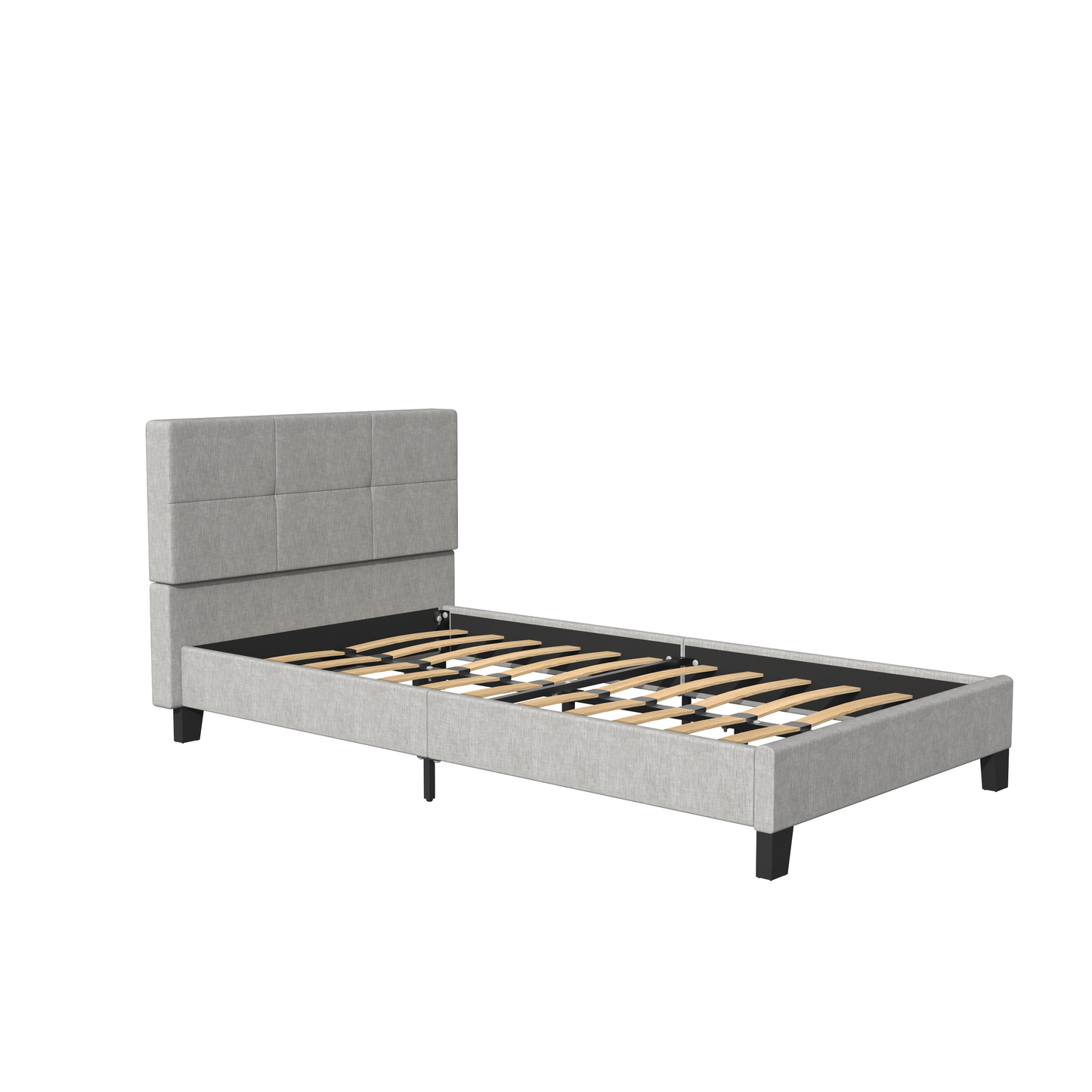 Twin Size Upholstered Bed, HSUNNS Modern Linen Fabric Twin Platform Bed with Headboard, Slatted Support Twin Bed Frame for Kids Boys Girls, 300lbs Weight Capacity, Gray